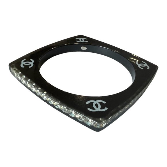 CHANEL: Black, Lucite & "Crystals" CC Logo Bangle #627 - Picture 1 of 5